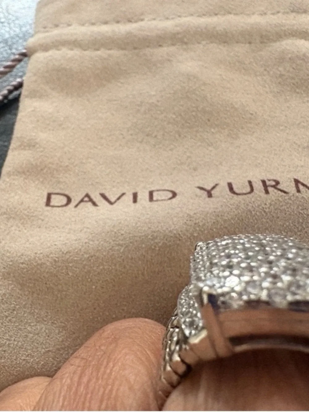 David Yurman Silver Pavé Diamond Cushion Ring